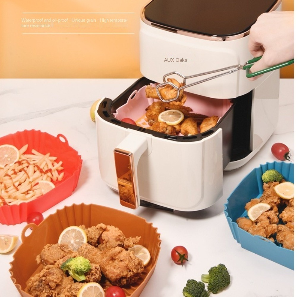 Air Fryer Silicone Pot Liner - แผ่นรองซิลิโคนกันติดสำหรับหม้อทอดไร้น้ำมัน อุปกรณ์เสริมสำหรับทอดไก่แบบนุ่ม แผ่นรองซิลิโคนทรงสี่เหลี่ยมสำหรับหม้อ แม่พิมพ์ซิลิโคนแบบใช้ซ้ำได้