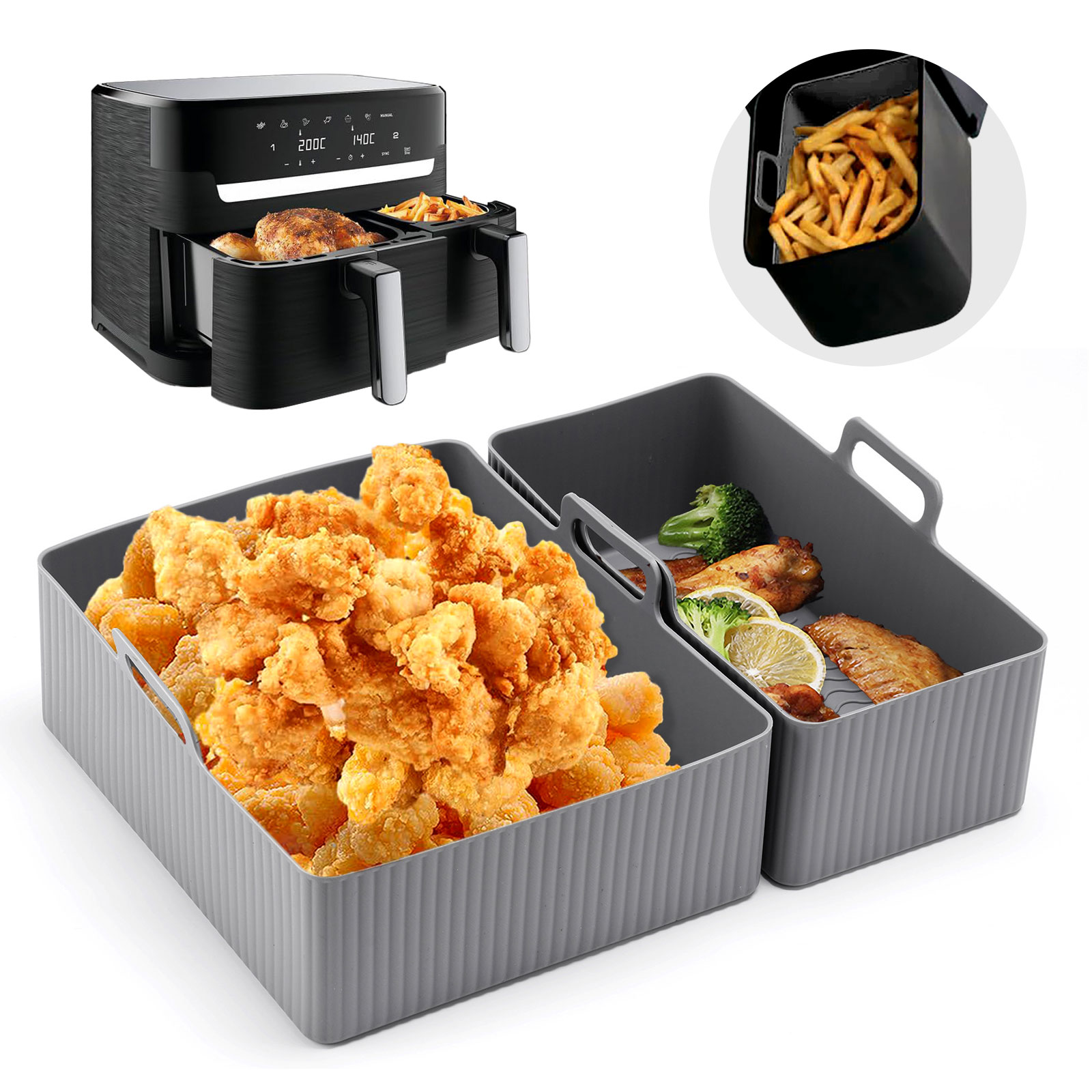 Air Fryer Silicone Pot Liner - 2 ชิ้นชุดซิลิโคน Air Fryer Mat AirFryer