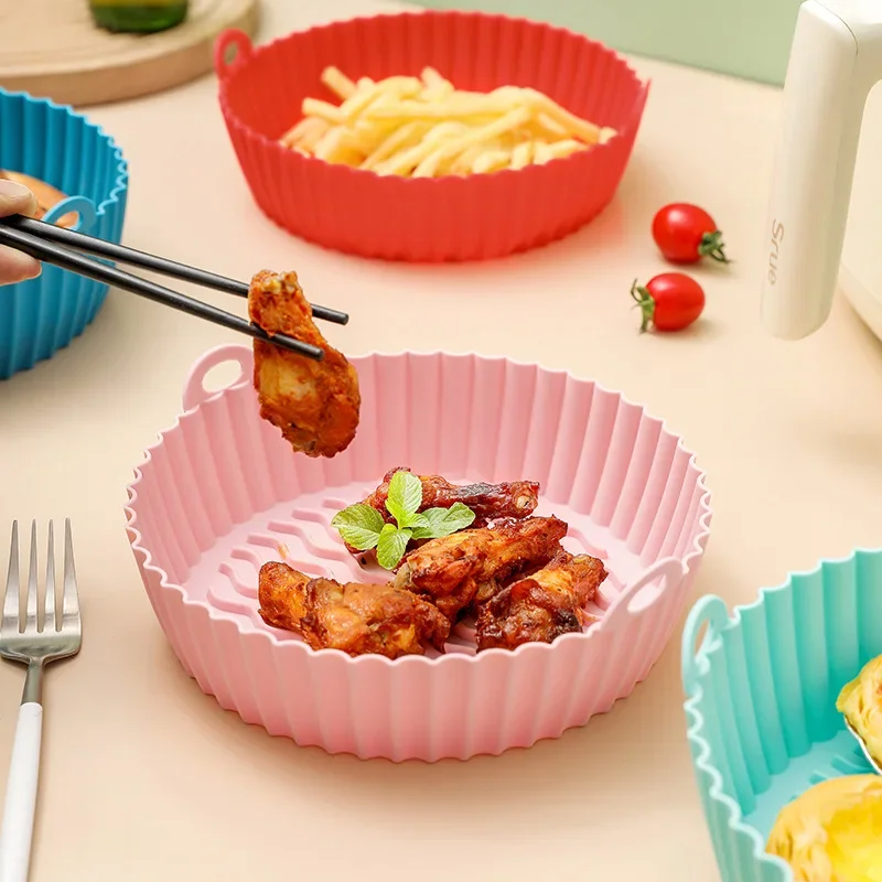 Air Fryer Silicone Pot Liner - กระดาษรองอบสำหรับหม้อทอดไร้น้ำมัน แผ่นรองซิลิโคนสำหรับตะกร้าบาร์บีคิว ถาดอบพิซซ่าแบบใช้ซ้ำได้ แผ่นรองหม้อกันติด แผ่นรองอบสำหรับเตาย่าง